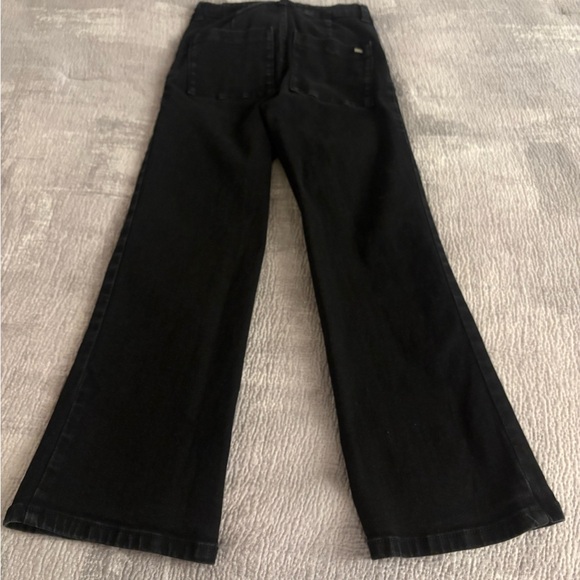 Zara High Waisted Cropped Flare Wide Leg Jeans - Washed Black Denim - Picture 2 of 5